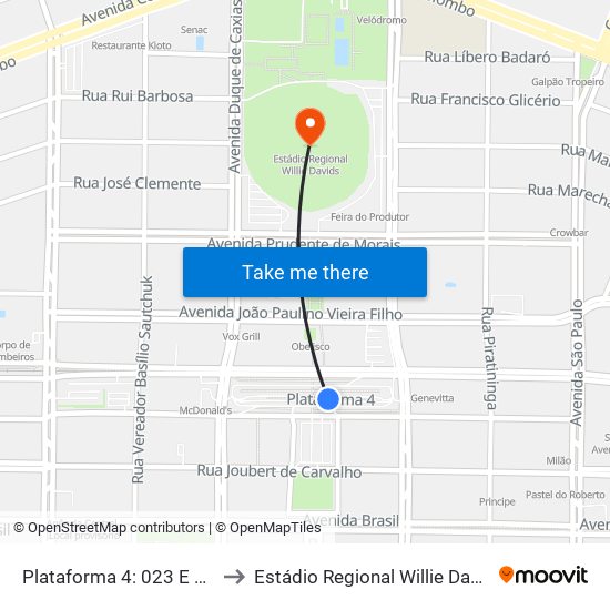 Plataforma 4: 023 E 026 to Estádio Regional Willie Davids map