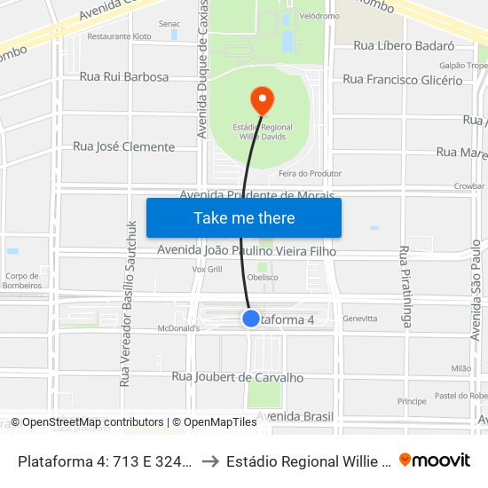 Plataforma 4:  713 E 324 (Thaiz) to Estádio Regional Willie Davids map