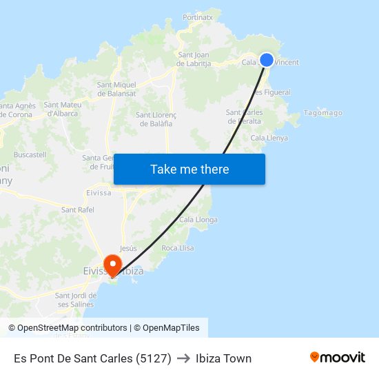 Es Pont De Sant Carles (5127) to Ibiza Town map