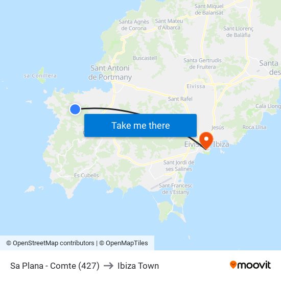 Sa Plana - Comte (427) to Ibiza Town map