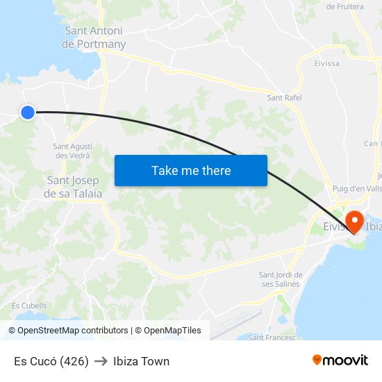 Es Cucó (426) to Ibiza Town map