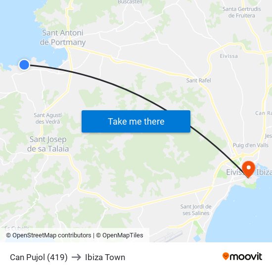 Can Pujol (419) to Ibiza Town map