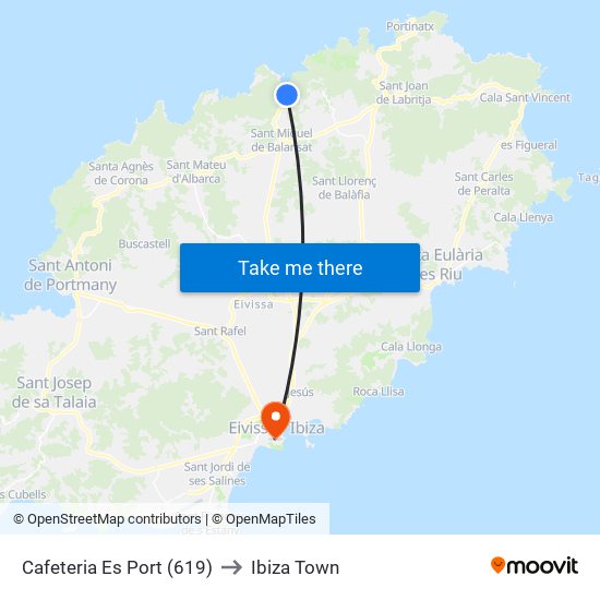 Cafeteria Es Port (619) to Ibiza Town map