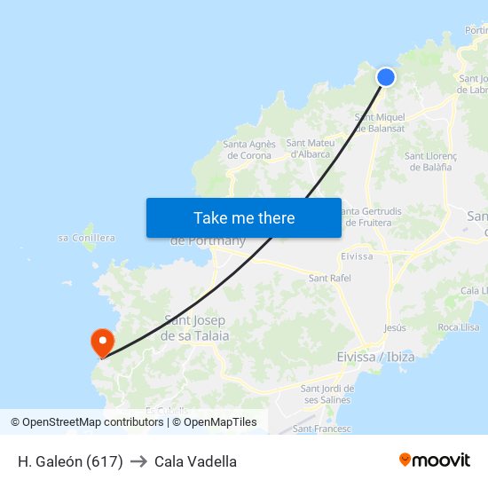 H. Galeón (617) to Cala Vadella map