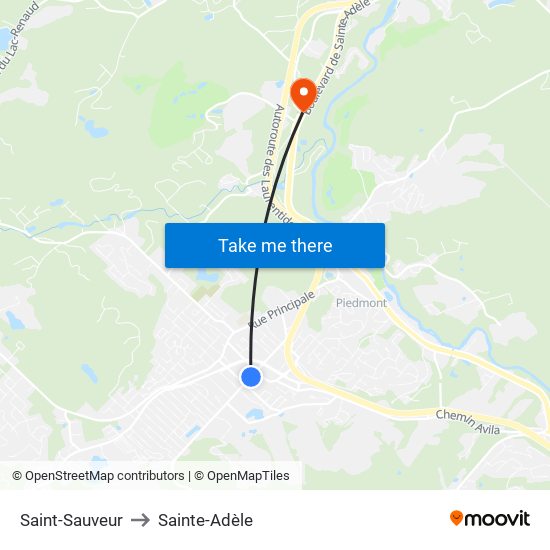 Saint-Sauveur to Sainte-Adèle map