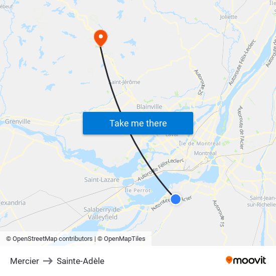 Mercier to Sainte-Adèle map