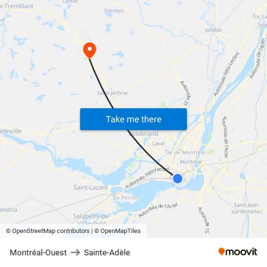 Montréal-Ouest to Sainte-Adèle map