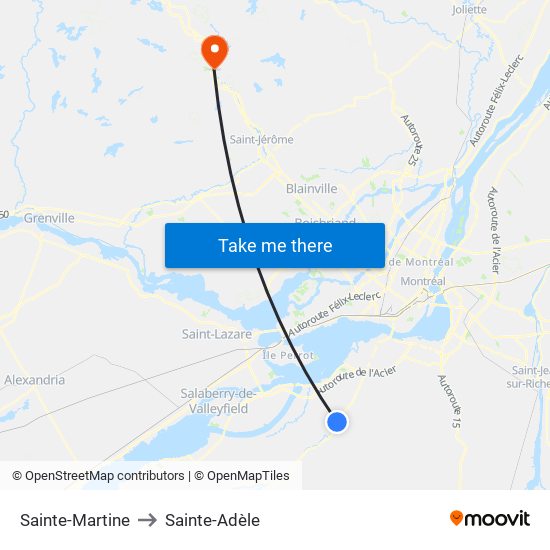 Sainte-Martine to Sainte-Adèle map