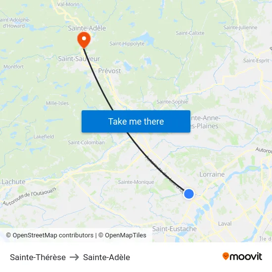 Sainte-Thérèse to Sainte-Adèle map