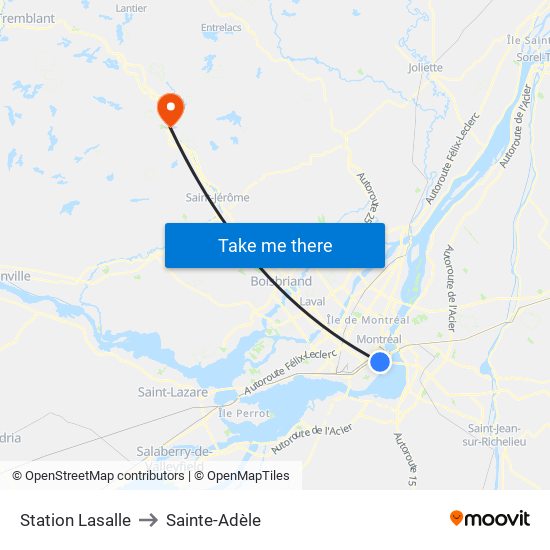 Station Lasalle to Sainte-Adèle map