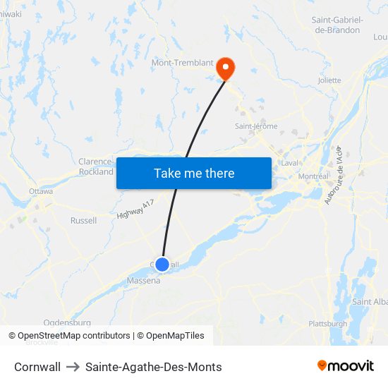 Cornwall to Sainte-Agathe-Des-Monts map