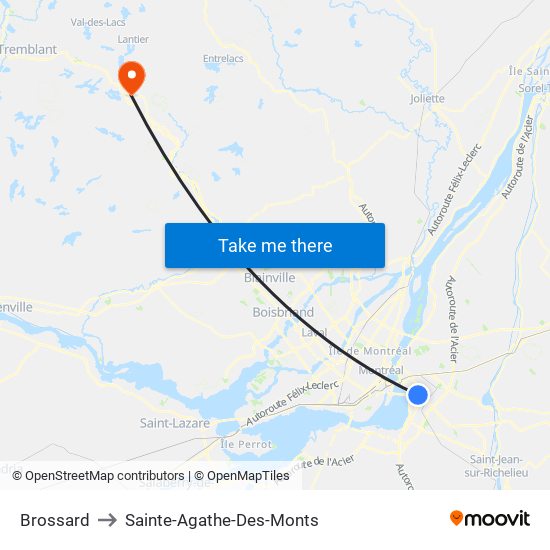 Brossard to Sainte-Agathe-Des-Monts map