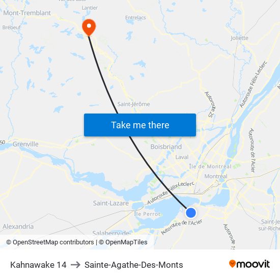 Kahnawake 14 to Sainte-Agathe-Des-Monts map