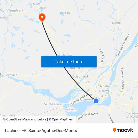 Lachine to Sainte-Agathe-Des-Monts map