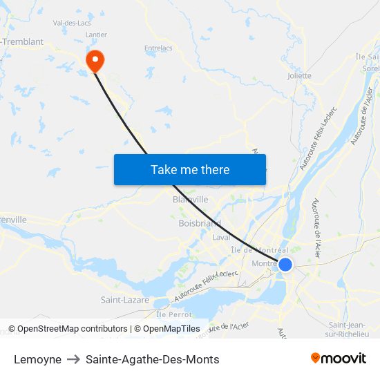 Lemoyne to Sainte-Agathe-Des-Monts map