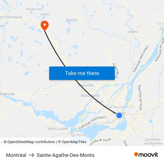 Montréal to Sainte-Agathe-Des-Monts map