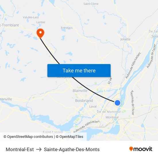 Montréal-Est to Sainte-Agathe-Des-Monts map