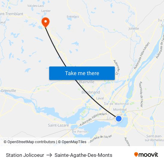 Station Jolicoeur to Sainte-Agathe-Des-Monts map