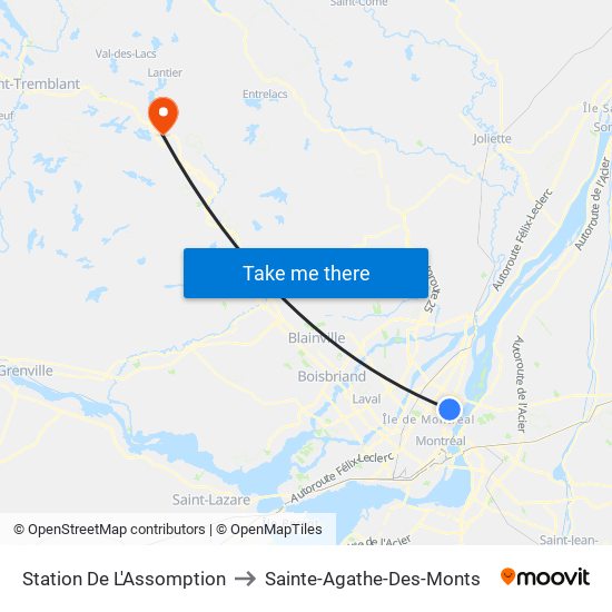 Station De L'Assomption to Sainte-Agathe-Des-Monts map