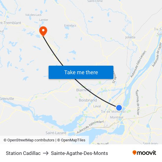 Station Cadillac to Sainte-Agathe-Des-Monts map
