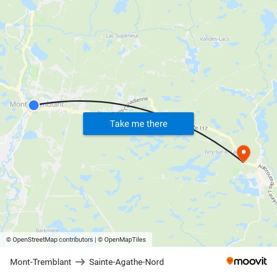 Mont-Tremblant to Sainte-Agathe-Nord map