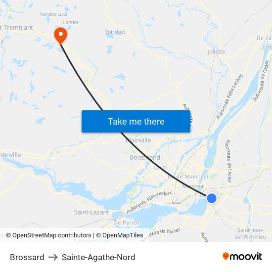 Brossard to Sainte-Agathe-Nord map