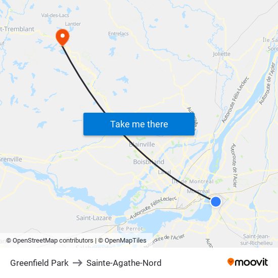 Greenfield Park to Sainte-Agathe-Nord map