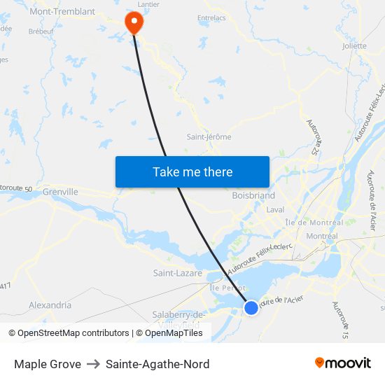 Maple Grove to Sainte-Agathe-Nord map