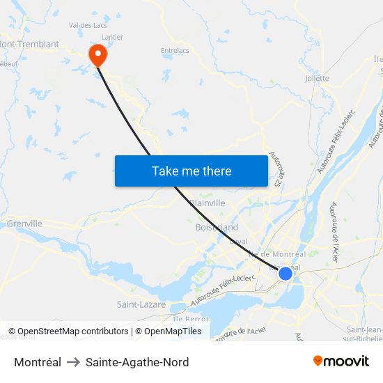 Montréal to Sainte-Agathe-Nord map