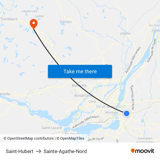 Saint-Hubert to Sainte-Agathe-Nord map