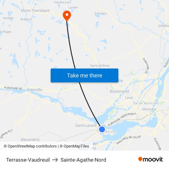 Terrasse-Vaudreuil to Sainte-Agathe-Nord map