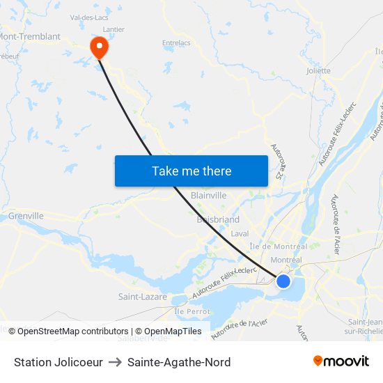 Station Jolicoeur to Sainte-Agathe-Nord map