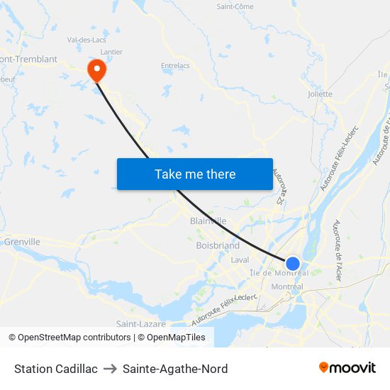 Station Cadillac to Sainte-Agathe-Nord map