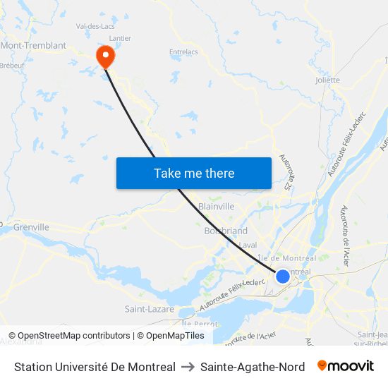 Station Université De Montreal to Sainte-Agathe-Nord map