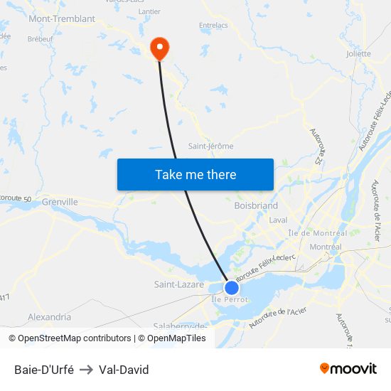 Baie-D'Urfé to Val-David map