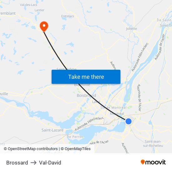 Brossard to Val-David map