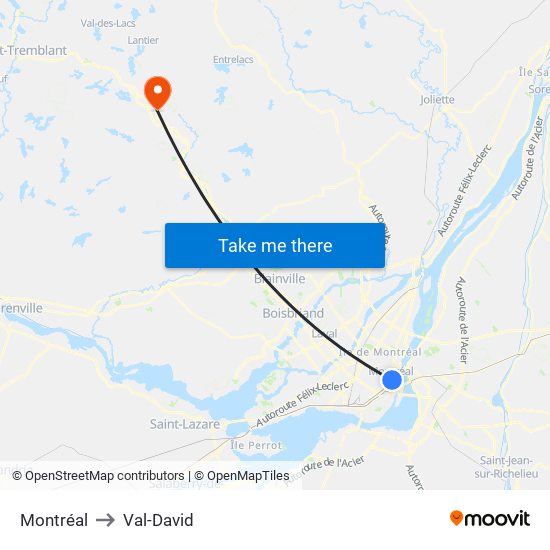 Montréal to Val-David map