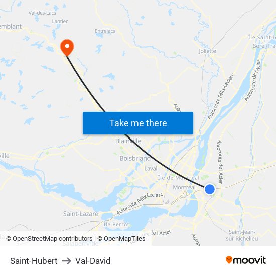 Saint-Hubert to Val-David map