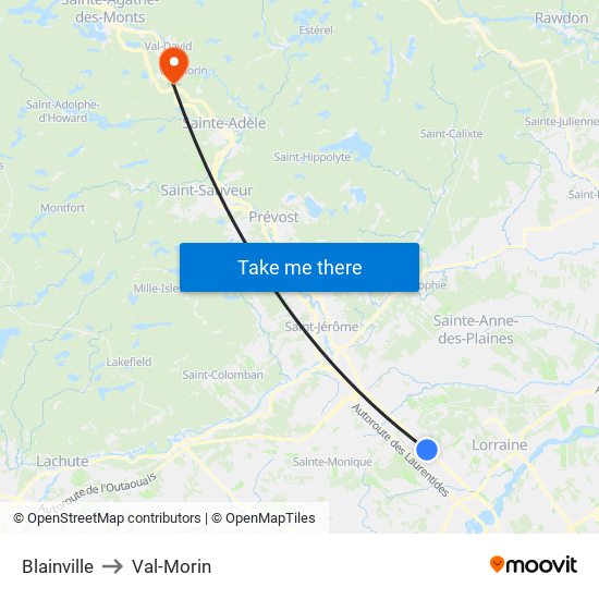 Blainville to Val-Morin map