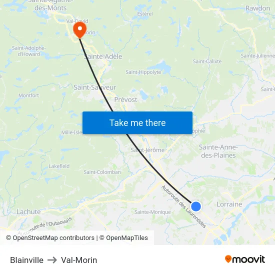 Blainville to Val-Morin map