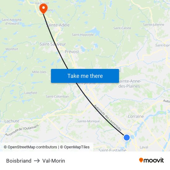 Boisbriand to Val-Morin map