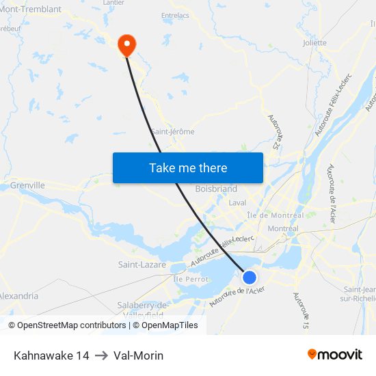 Kahnawake 14 to Val-Morin map