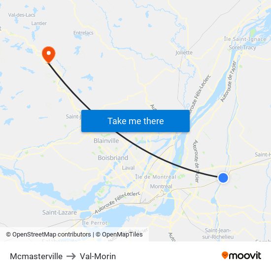 Mcmasterville to Val-Morin map