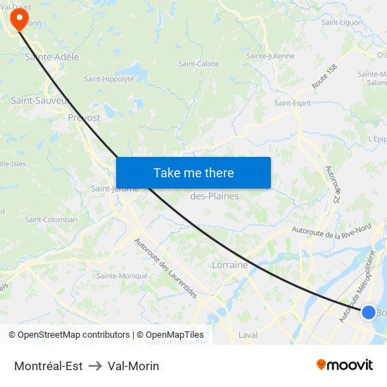 Montréal-Est to Val-Morin map