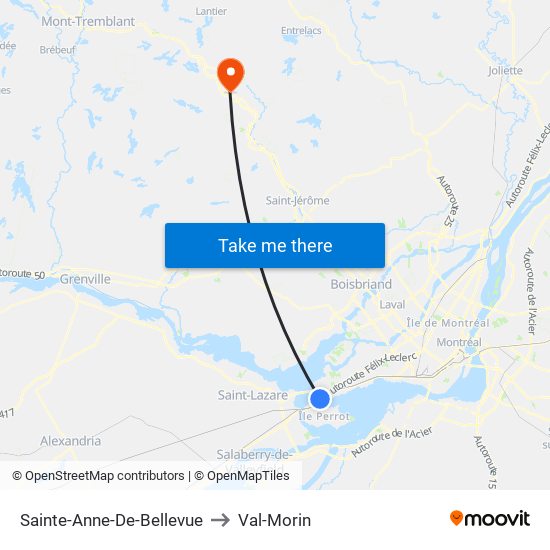 Sainte-Anne-De-Bellevue to Val-Morin map