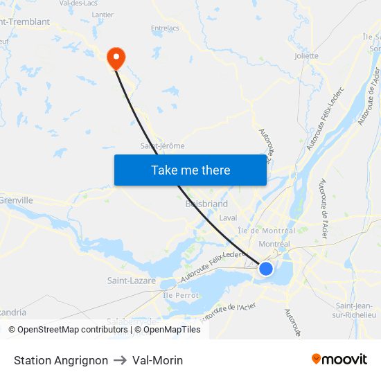 Station Angrignon to Val-Morin map