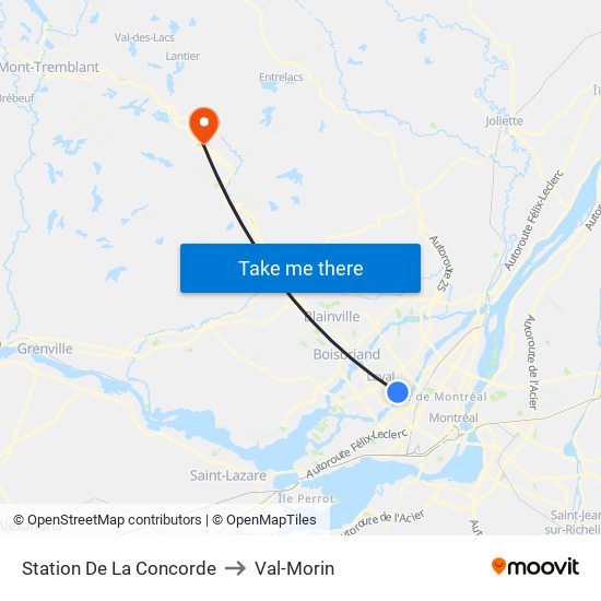 Station De La Concorde to Val-Morin map