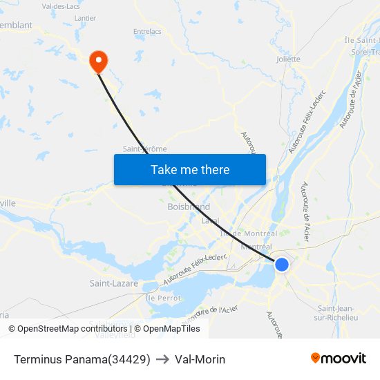 Terminus Panama to Val-Morin map