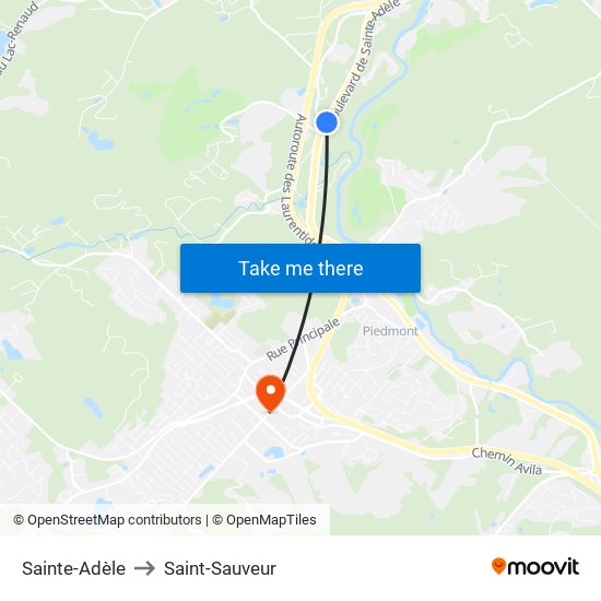 Sainte-Adèle to Saint-Sauveur map