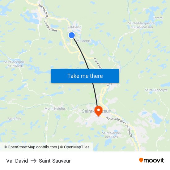 Val-David to Saint-Sauveur map